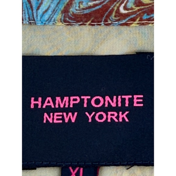 HAMPTONITE NEW YORK Silk Marble Print Bell Sleeve V Neck Blouse Top XL - Picture 7 of 11